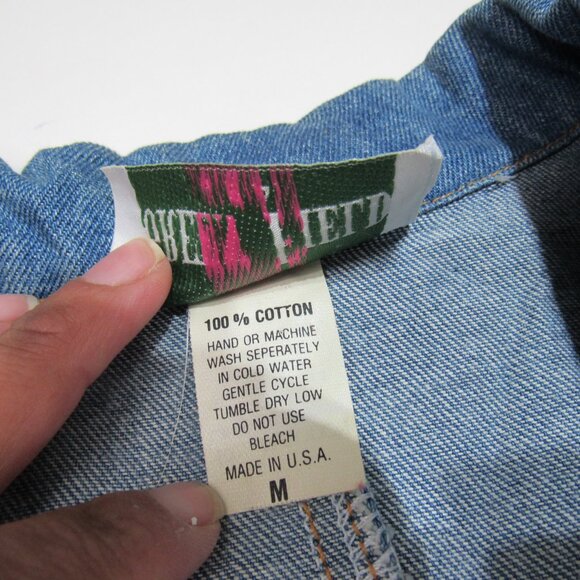 Vtg Green Field Southwestern Fringe Modest Western Boho Jeweled Denim Blazer M - Picture 8 of 13